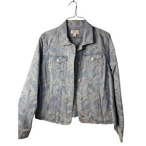 Croft & Barrow Womens Medium Blue Denim Trucker Jacket Leaf Patterned Streetwear